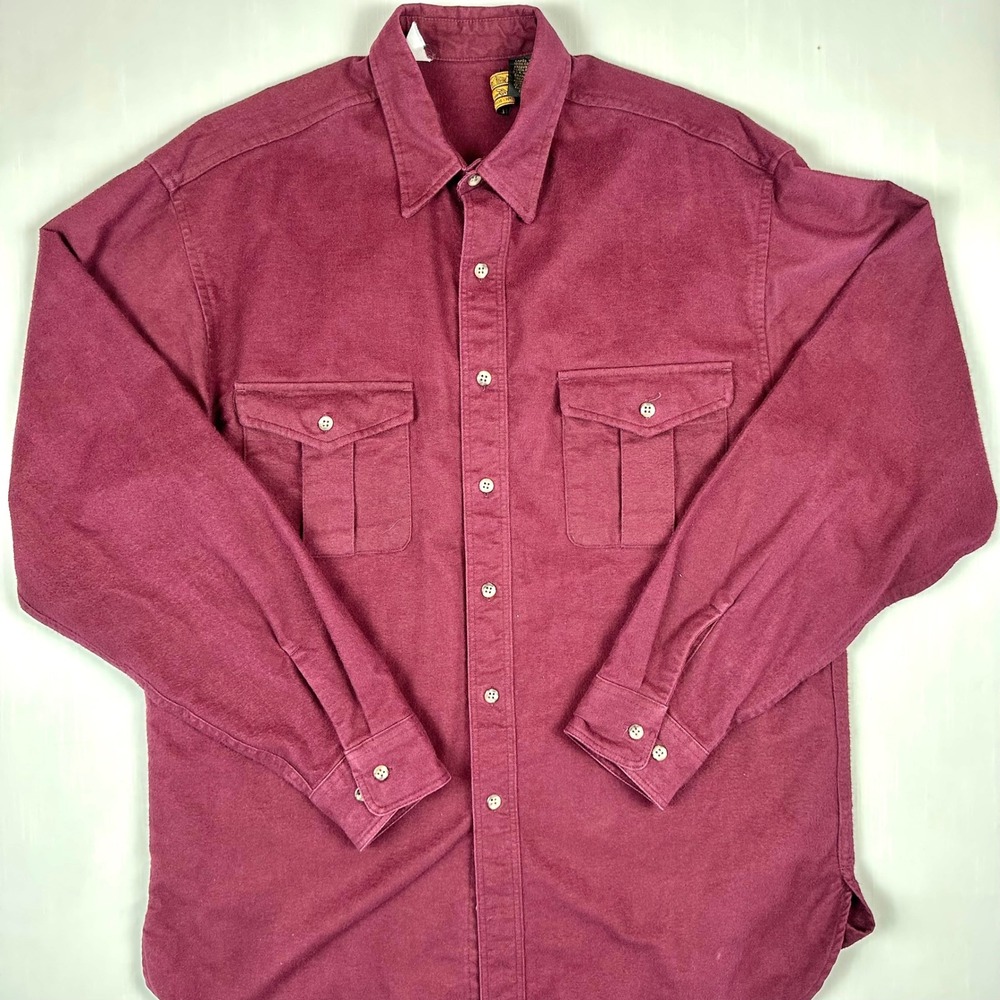 Eddie Bauer Mens Large Tall Burgundy Cotton Chamois Long Sleeve Button Down
